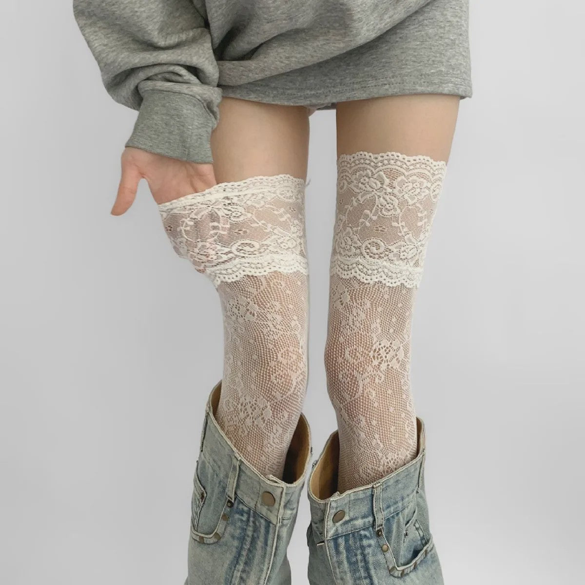 Luxe Kant Dijhoge Kousen - Elegante Over de Knie Sokken voor Dames & Lolita Stijl