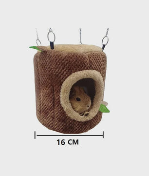 Zacht Hamster & Cavia Huisje Hangmat in Boomstam Design - Knus Knaagdier Nest