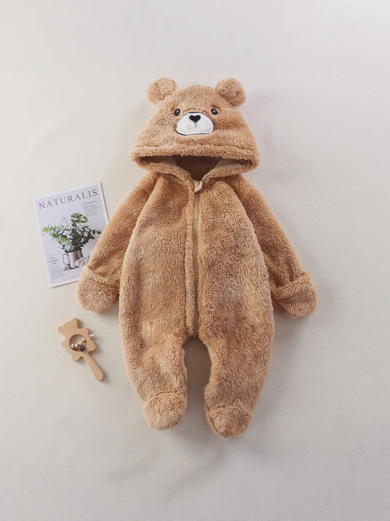 Zachte Baby Romper Jumpsuit met Dierenprint - Warm & Knus voor Herfst/Winter
