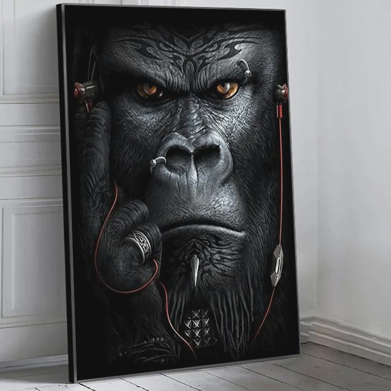Stoere Gorilla met Sigaren Canvas Schilderij - Unieke Muurdecoratie