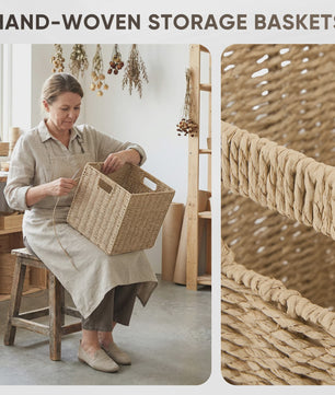 Weaving Storage Basket -4 Sets,Storage Basket Desktop Toy Cosmetics Storage Box Home Foldable Drawer Entrance Imitation