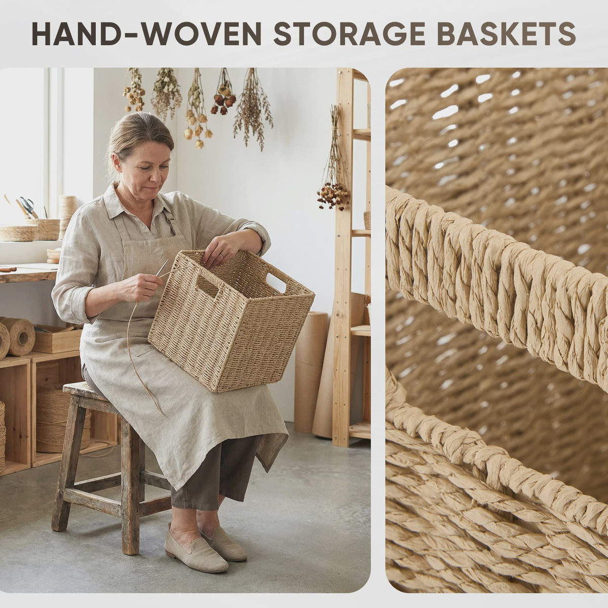 Weaving Storage Basket -4 Sets,Storage Basket Desktop Toy Cosmetics Storage Box Home Foldable Drawer Entrance Imitation