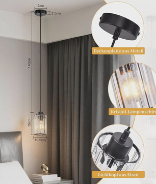 Moderne Kristallen Hanglamp voor Eettafel, Woonkamer & Keuken - E27 Fitting