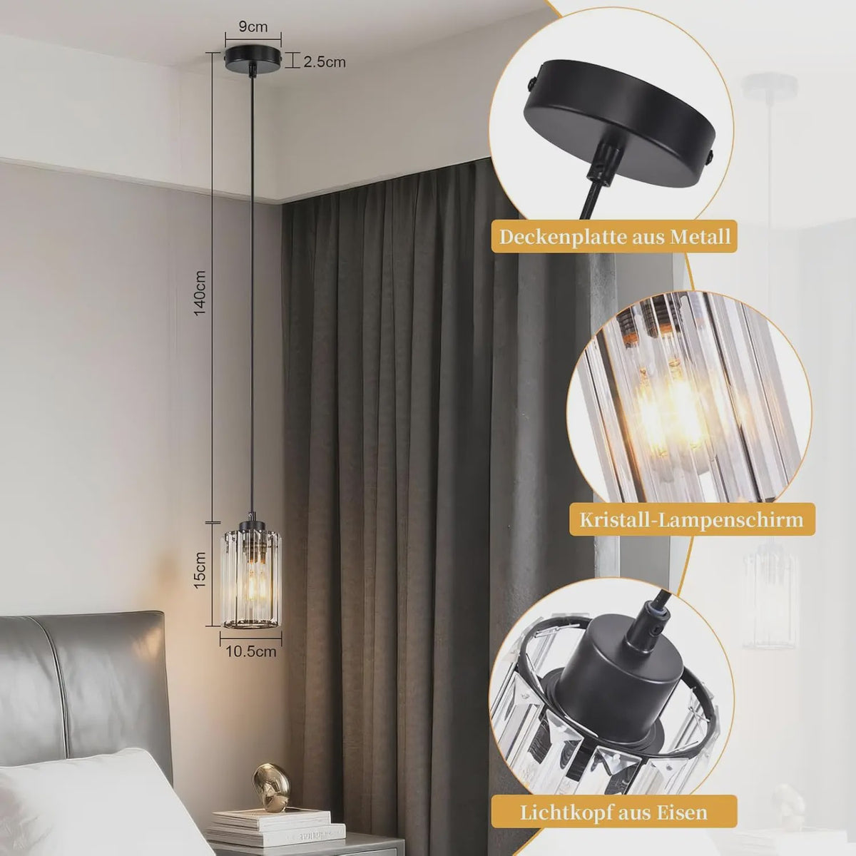 Moderne Kristallen Hanglamp voor Eettafel, Woonkamer & Keuken - E27 Fitting