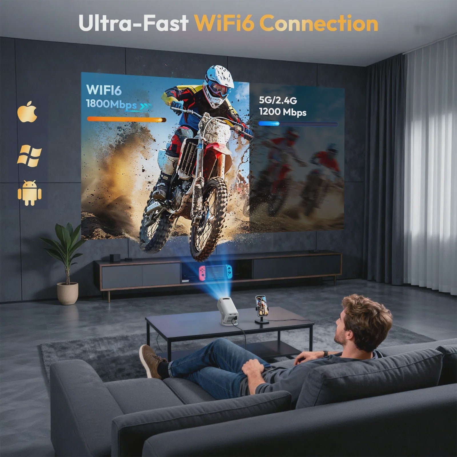 XGODY 4K Mini Projector: Android 11, 12000 Lumens, Dual WiFi6 & Bluetooth 5.4