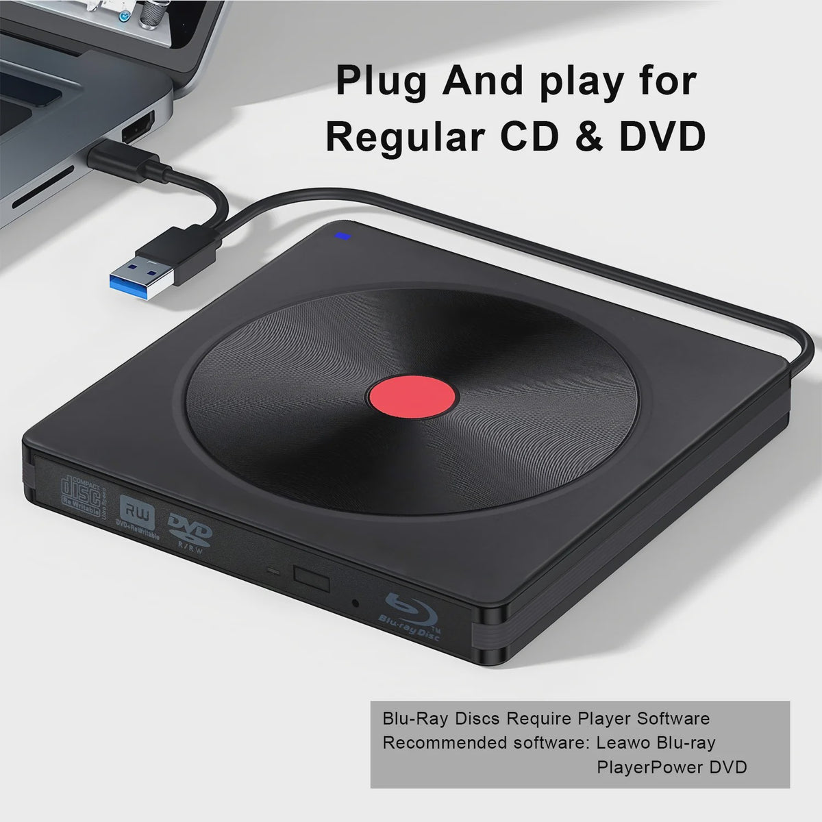 Externe Blu-ray Drive USB 3.0 & Type-C - Draagbare BD/DVD/CD Brander & Lezer voor Laptop & PC