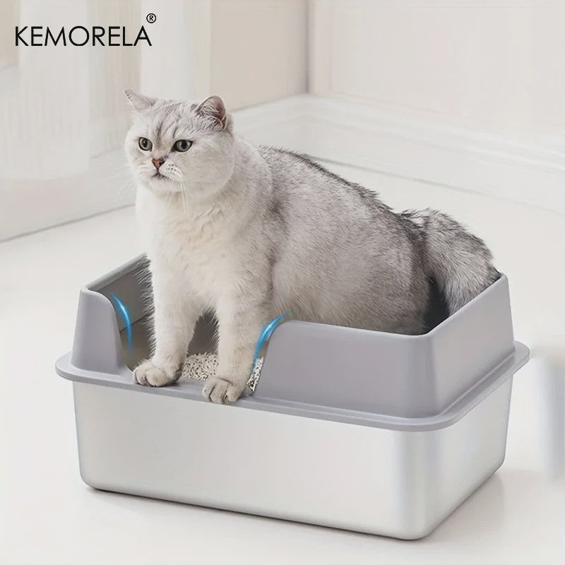 Extra Grote RVS Kattenbak met Hoge Rand - Anti-aanbak, Lekvrij & Makkelijk Schoon te Maken