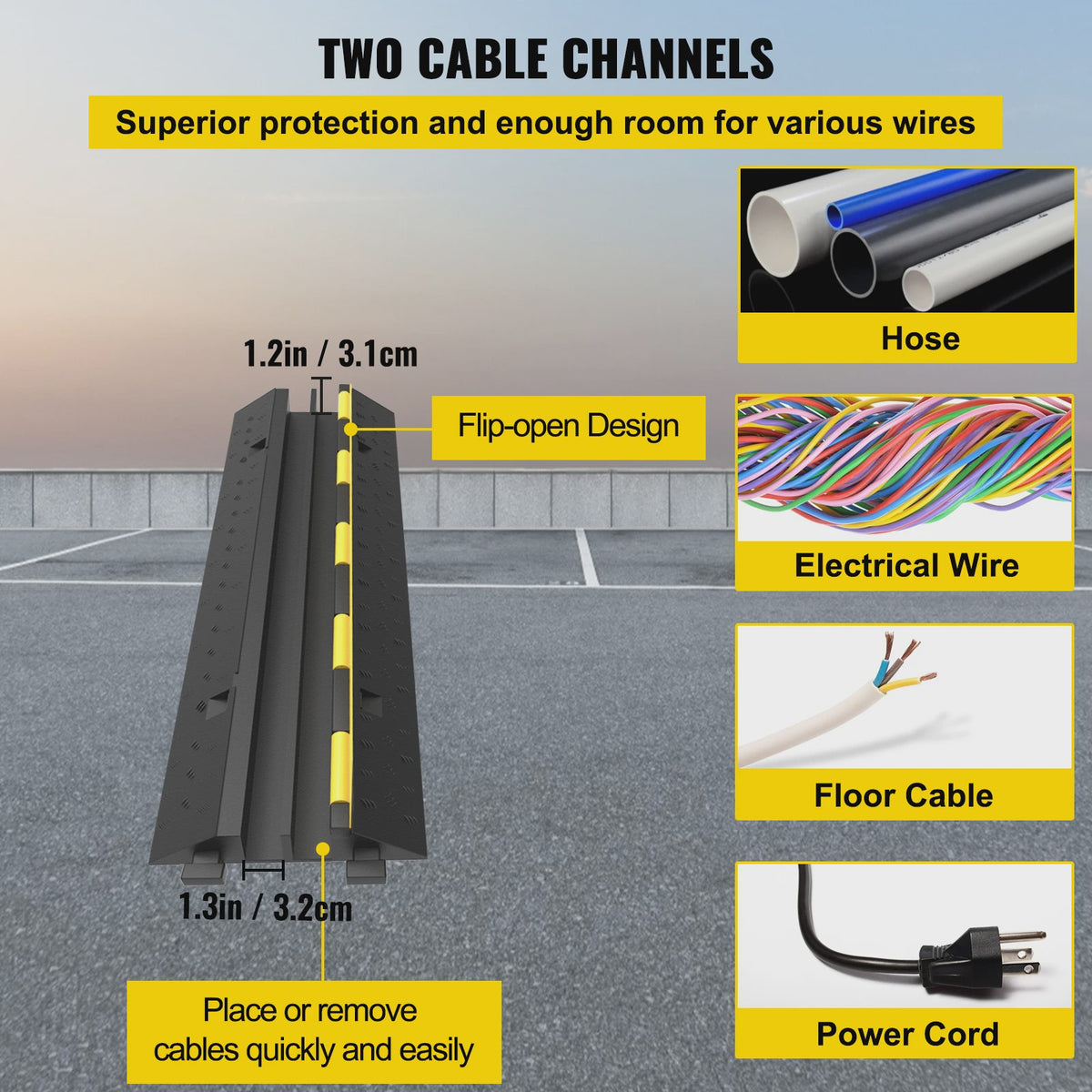 Robuuste Kabelgoot Rubber/PVC - 2 Kanalen - 5000kg Capaciteit - Verkeersdrempel