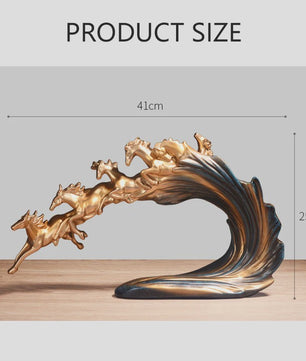 Luxe Gouden Paarden Sculptuur - Resin Kunst & Ambacht Decoratie
