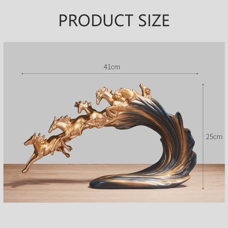 Luxe Gouden Paarden Sculptuur - Resin Kunst & Ambacht Decoratie