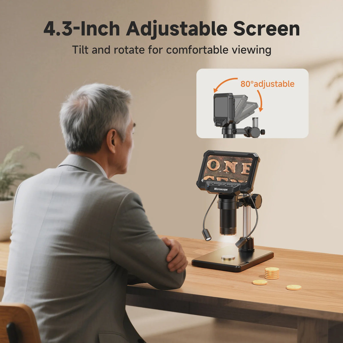 Digitale Microscoop met 4.3" IPS Scherm, 1600x Vergroting, HD Video & Foto