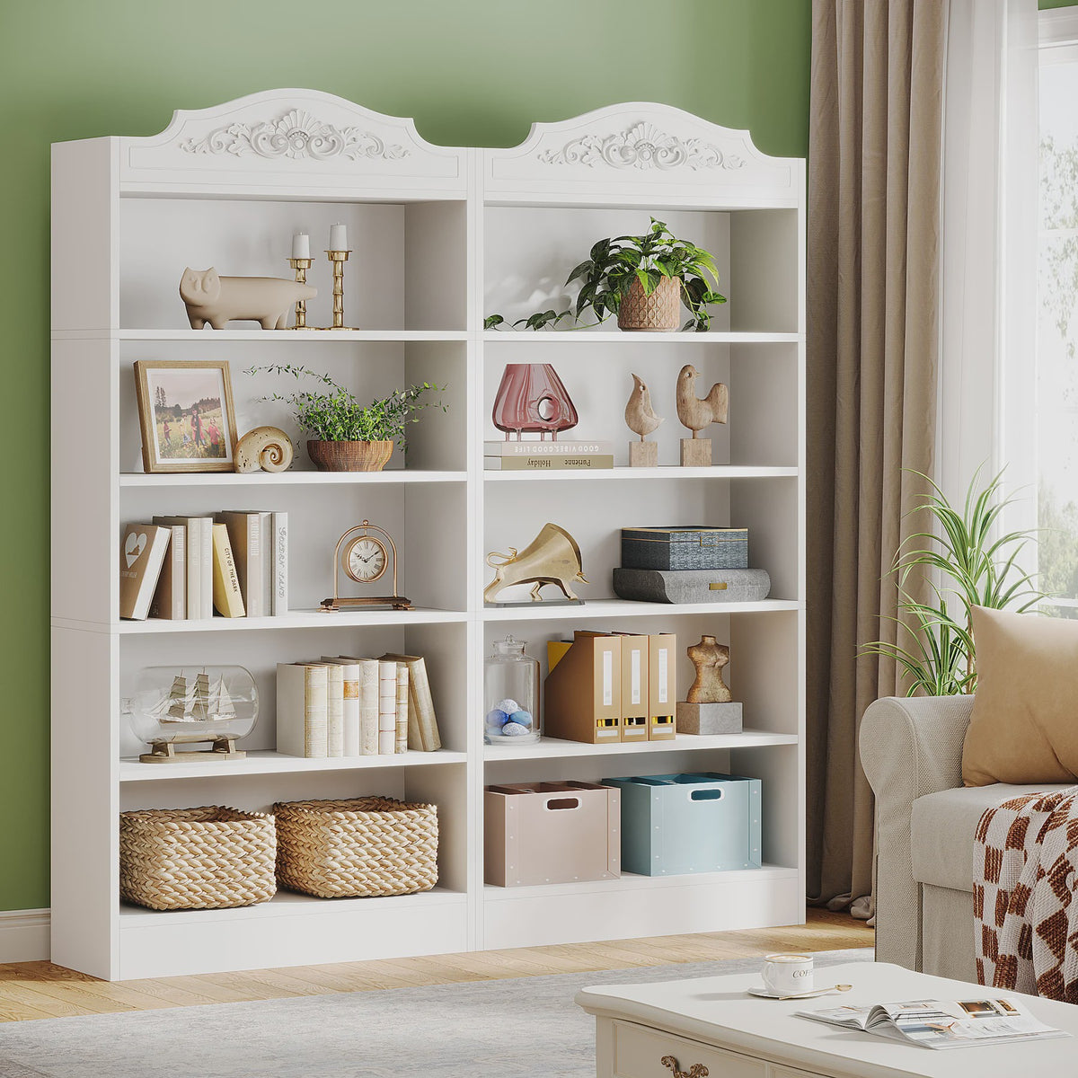 Moderne Witte Boekenkast 5 Lagen - 73 Inch Hoge Boekenkast