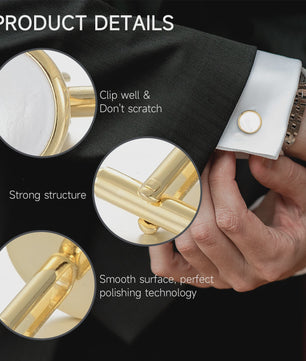 Set Manchetknopen en Studs Wit met Goudkleurig Randje - Stijlvolle Heren Accessoires