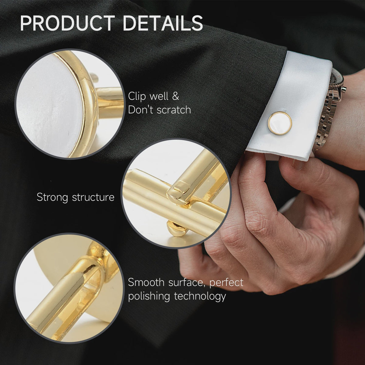 Set Manchetknopen en Studs Wit met Goudkleurig Randje - Stijlvolle Heren Accessoires