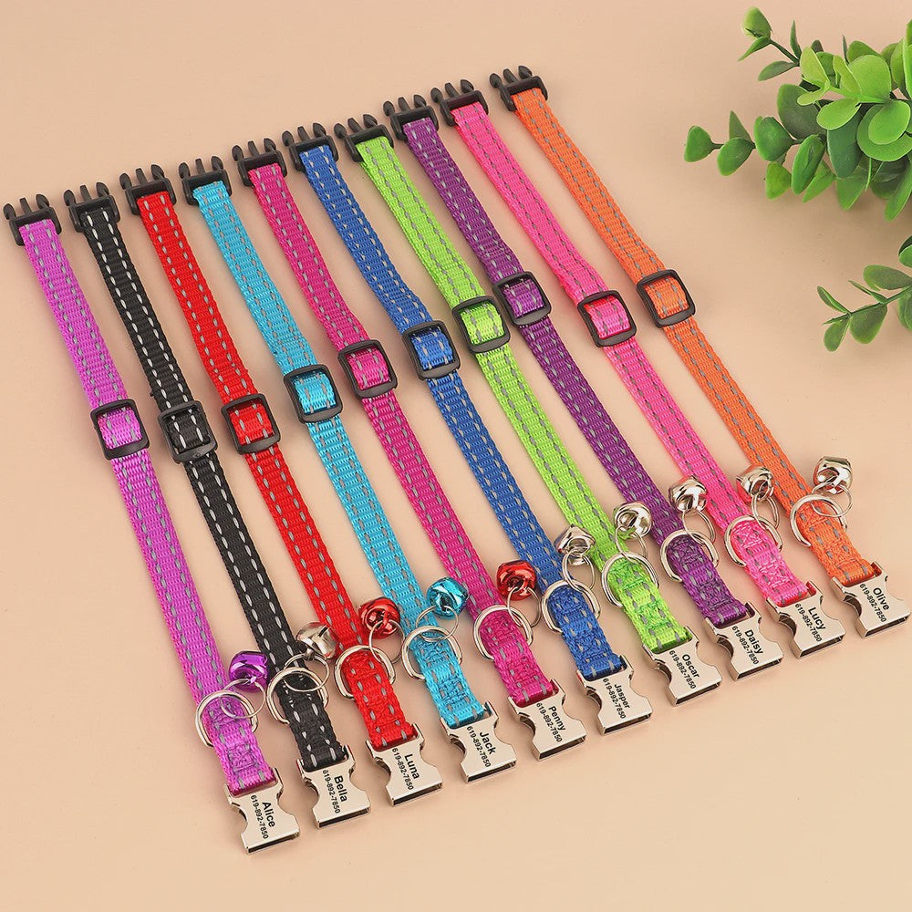 Gepersonaliseerde Kattenhalsband met Gravure, Bel & Reflecterend - Veilig & Stijlvol