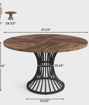 Ronde Eettafel 4-6 Personen - 47-Inch Industriële Farmhouse Stijl