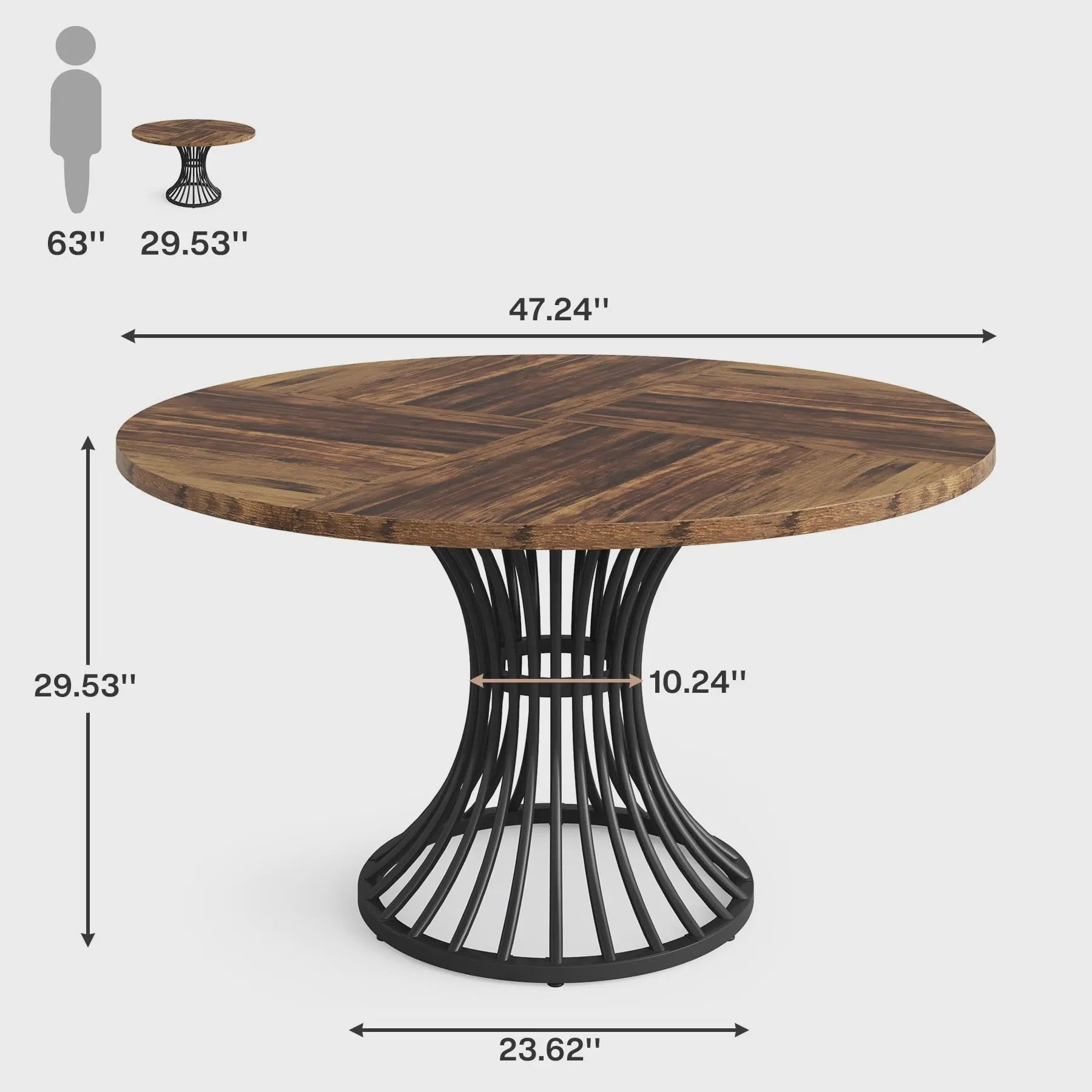 Ronde Eettafel 4-6 Personen - 47-Inch Industriële Farmhouse Stijl