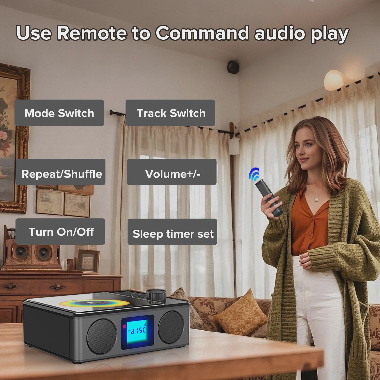 Draagbare CD-speler met Bluetooth, FM Radio, Afstandsbediening & Oplaadbaar