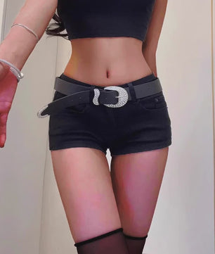 High Waist Straight Leg Denim Shorts Zwart - Y2k Streetwear Stijl
