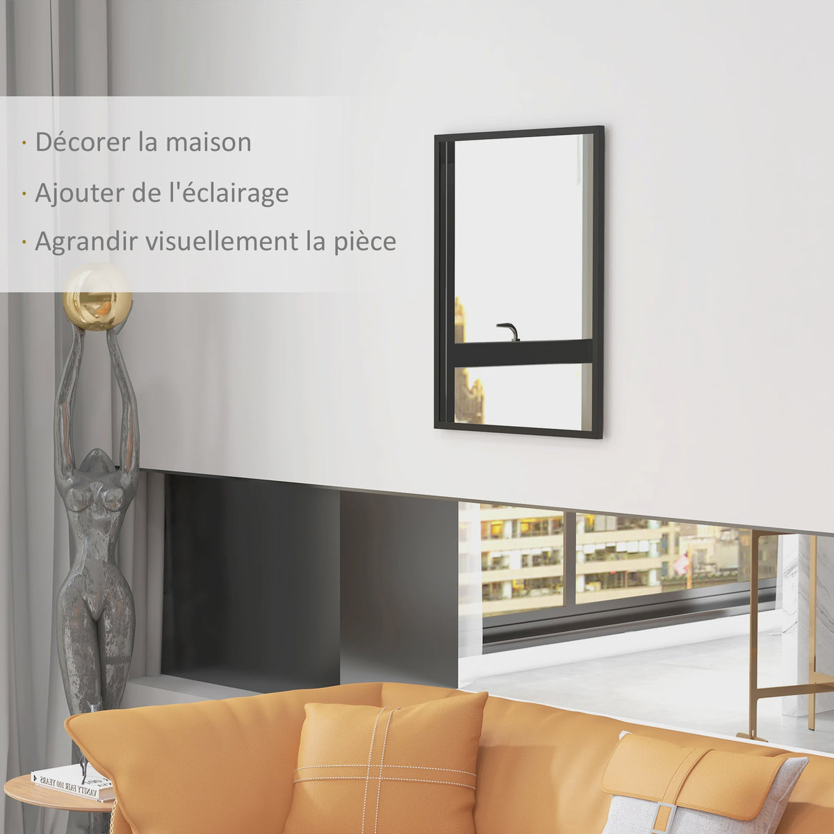 HOMCOM Rechthoekige Wandspiegel 60x80 cm met Zwart Frame - Ideaal voor Woonkamer, Slaapkamer of Badkamer