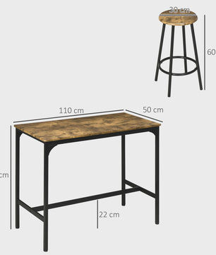 HOMCOM Bartafel Set met 4 Barkrukken - Rustiek Bruin & Zwart Metaal
