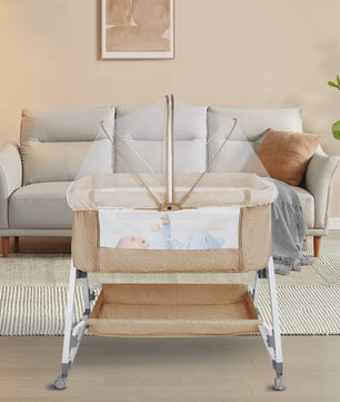 Baby Co-sleeper Wieg 2-in-1 met Wielen, 6 Hoogte-instellingen en Klamboe