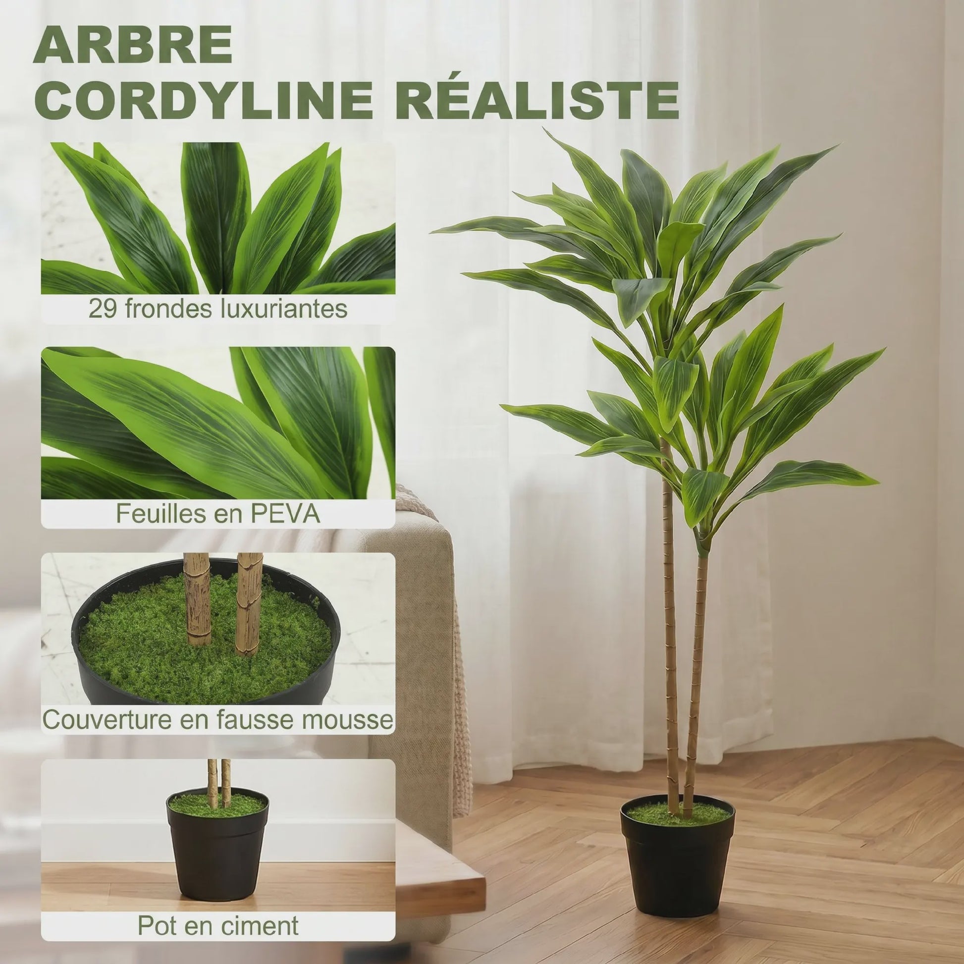 Kunstplant Cordyline Boom in Pot - 90 cm - Realistische Bladeren - Binnen & Buiten