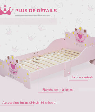 Roze Prinsessen Kinderbed 140x70 cm met Kroon Design - MDF Hout