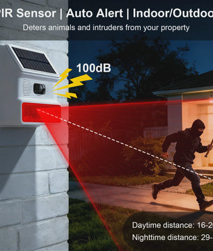 Solar Bewegingsmelder Alarm met Sirene, Stroboscooplicht & IP65 Waterdicht - Veilige Woningbeveiliging