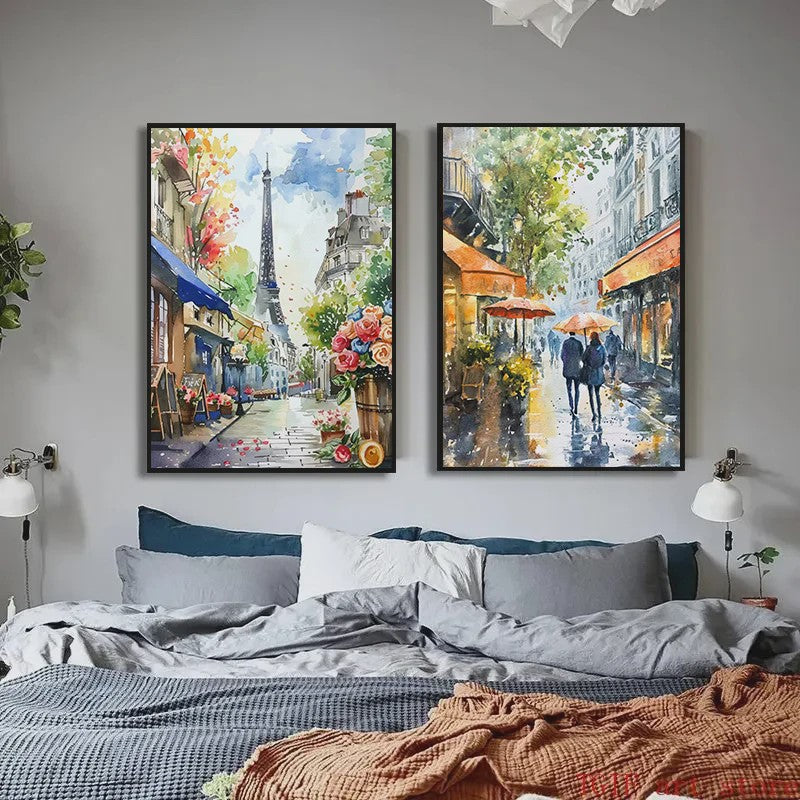 Franse Parijse Stadsgezichten Aquarel Kunst Posters Canvas Prints Wanddecoratie