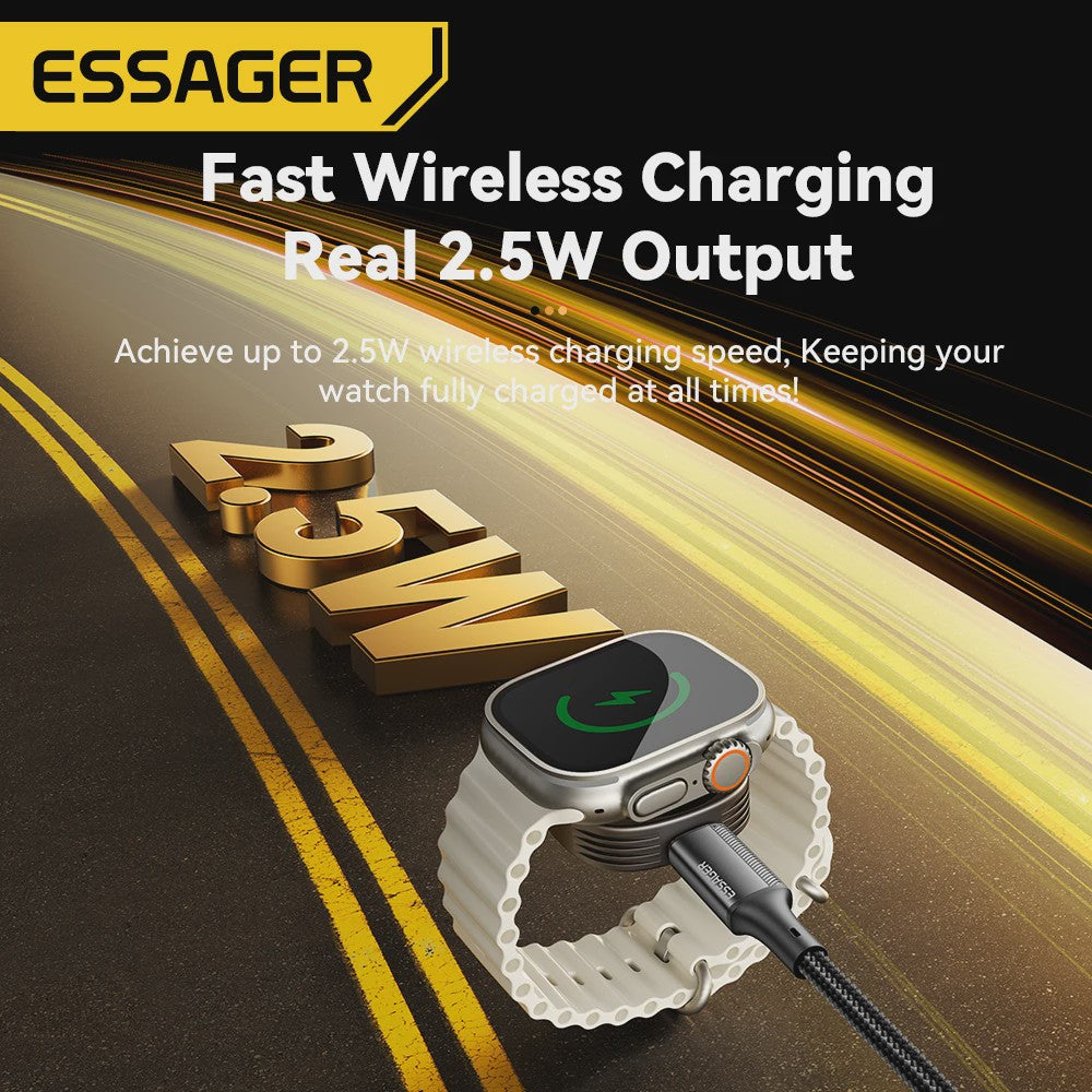 Essager Magnetische Draadloze Oplader voor Apple Watch - Draagbaar, Snel, USB-C & Lightning