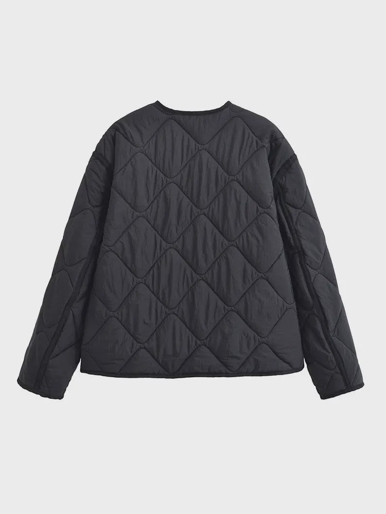Dames Korte Gewatteerde Jas met Ronde Hals - Stijlvolle Herfst/Winter Casual Jas