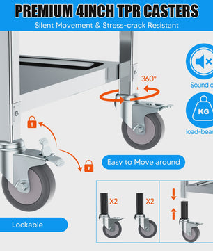 Professionele 3-Laags RVS Trolley met Wielen - Stil en Duurzaam voor Keuken, Kliniek en Salon