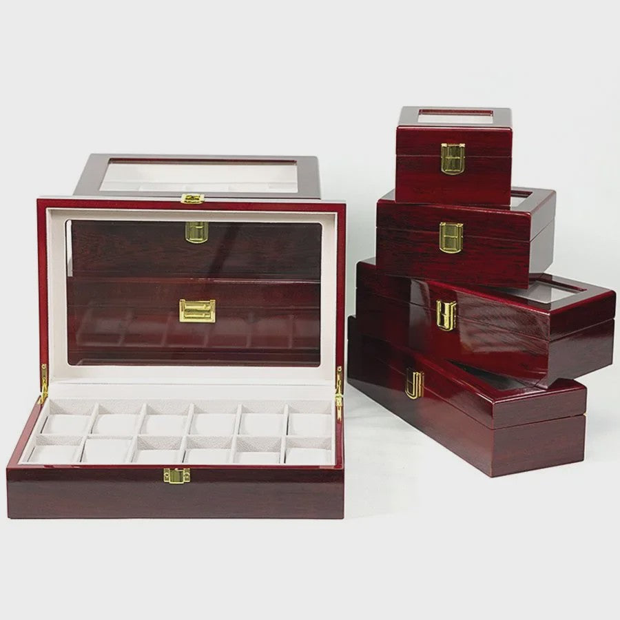 Luxe Houten Horlogedoos met Glas - Diverse Slots & Stijlvolle Opbergoplossing