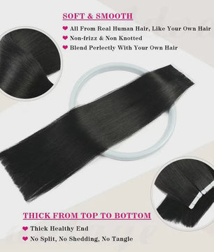 Remy Tape-in Hair Extensions - 100% Echt Menselijk Haar, Natuurlijk Zwart, Naadloos