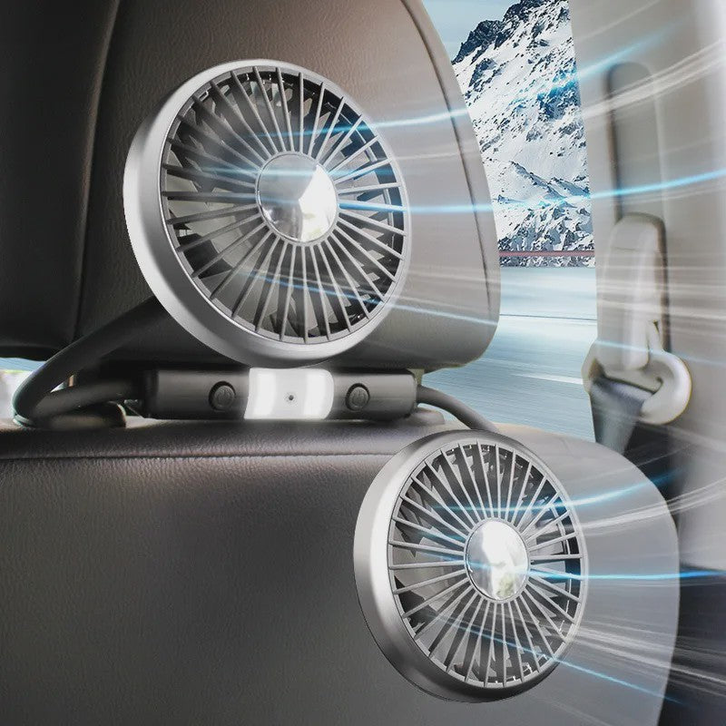 Dubbele USB Ventilator met 360° Rotatie en LED Verlichting - Krachtige Koeling voor Auto en Thuis