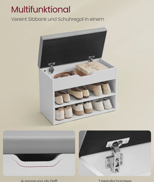 VASAGLE Schoenenbank met Opbergruimte en Gekussend Zitvlak - 3 Niveaus, Halbank