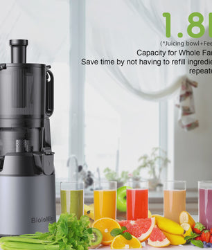 BioloMix Slowjuicer met 130mm invoertrechter - Hoge sapopbrengst, BPA-vrij, voor hele groenten & fruit