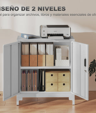 HOMCOM Metalen Archiefkast met 2 Deuren, Slot en Verstelbare Plank - Wit, 80x35x91 cm