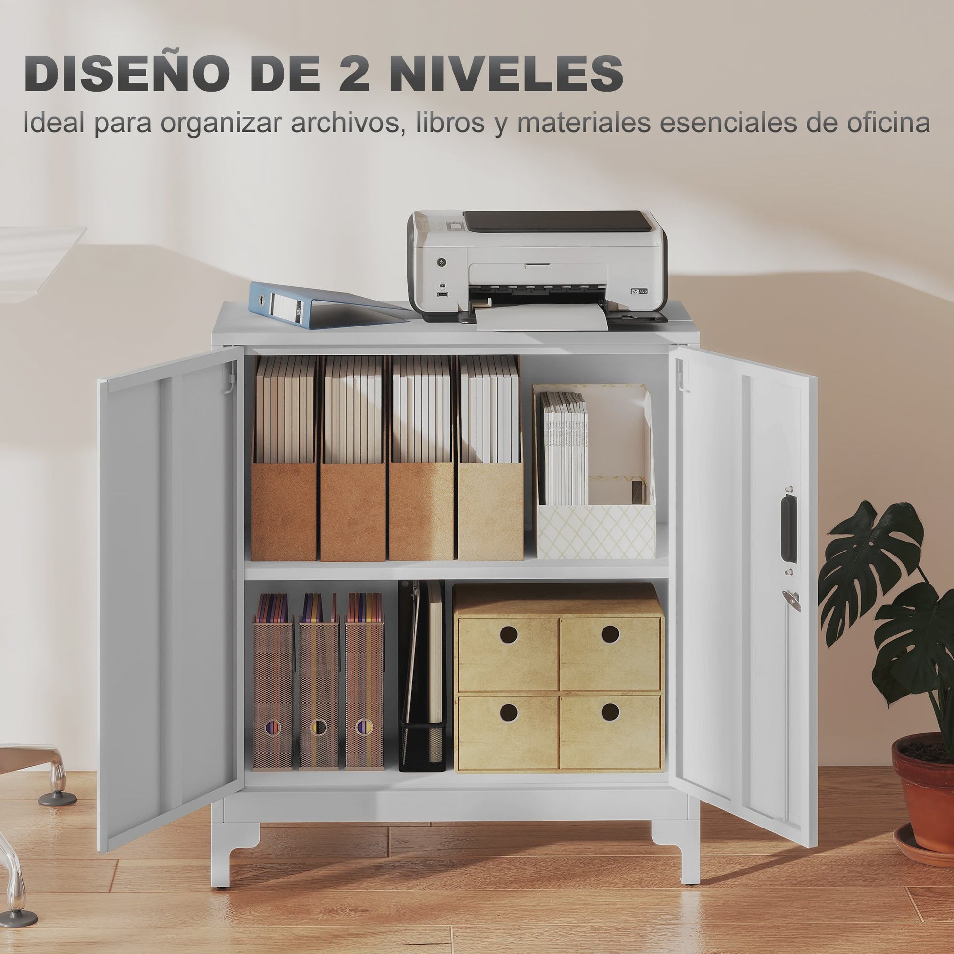 HOMCOM Metalen Archiefkast met 2 Deuren, Slot en Verstelbare Plank - Wit, 80x35x91 cm