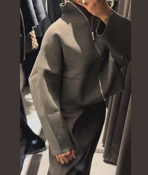 Dames Cropped Jacket met Opstaande Kraag - Vintage Stijl Herfst Winter