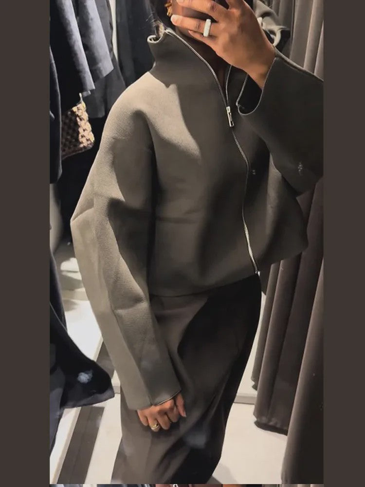 Dames Cropped Jacket met Opstaande Kraag - Vintage Stijl Herfst Winter