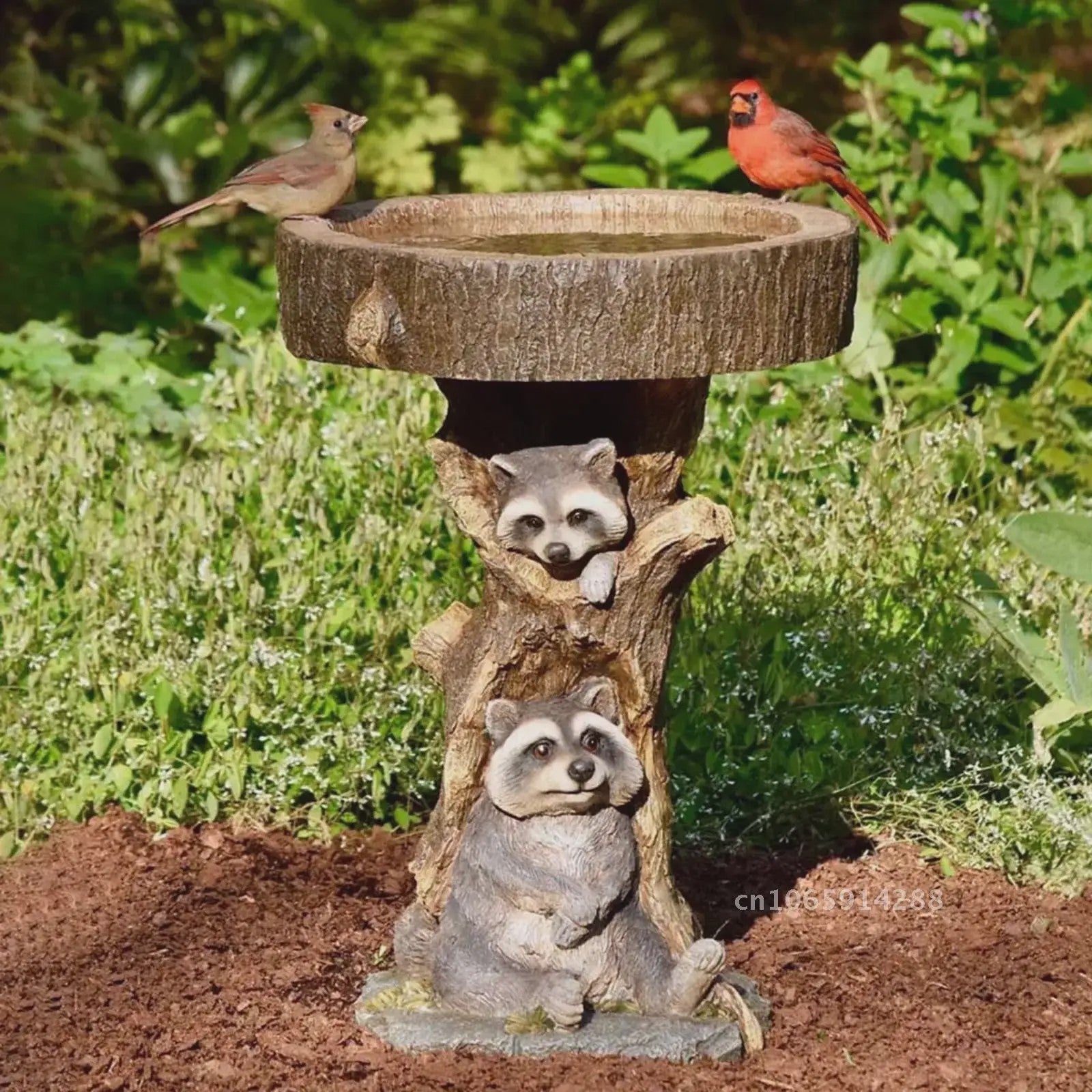 Antiek Vogelbad met Uilen Design - Decoratieve Tuinfontein van Polyresin