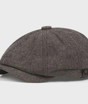 Vintage Heren Oktagonale Pet - Stijlvolle Visgraat & Streep Casual Hoed voor Dagelijks Gebruik