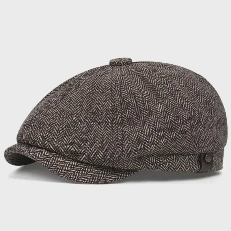 Vintage Heren Oktagonale Pet - Stijlvolle Visgraat & Streep Casual Hoed voor Dagelijks Gebruik