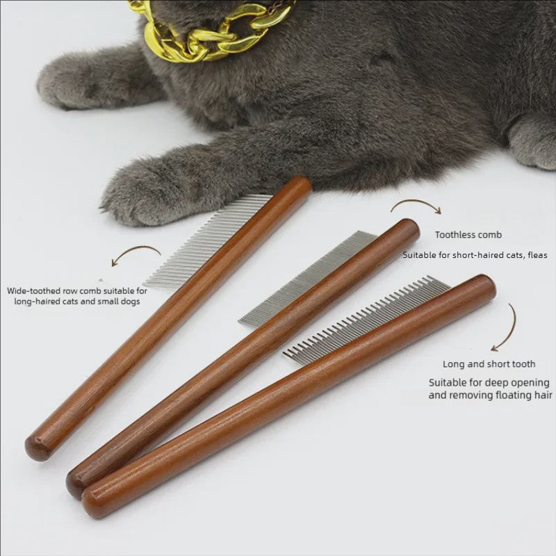 Professionele Kattenkam met Houten Handvat - Roestvrij Staal Haarverwijderaar voor Katten & Honden