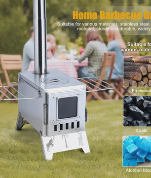 RVS Houtkachel Camping | Tentkachel met Pijpen & Accessoires voor Buiten, Jagen, Vissen