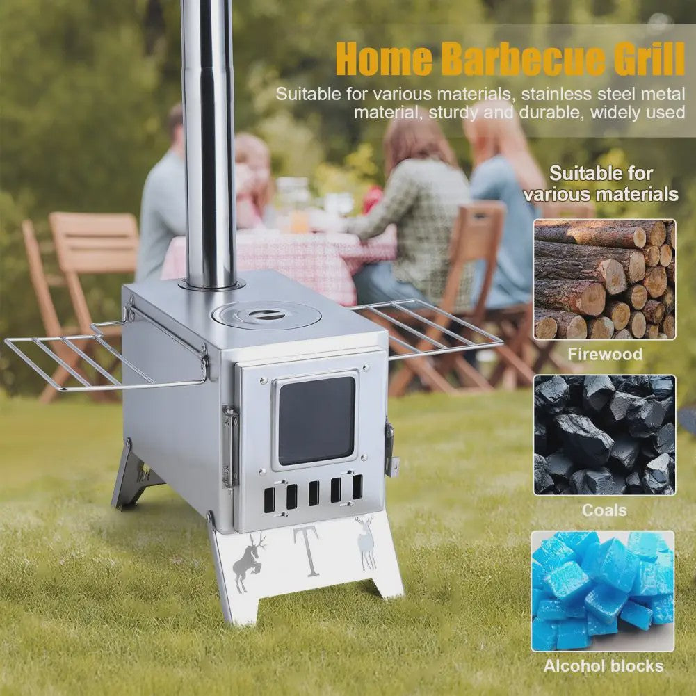RVS Houtkachel Camping | Tentkachel met Pijpen & Accessoires voor Buiten, Jagen, Vissen