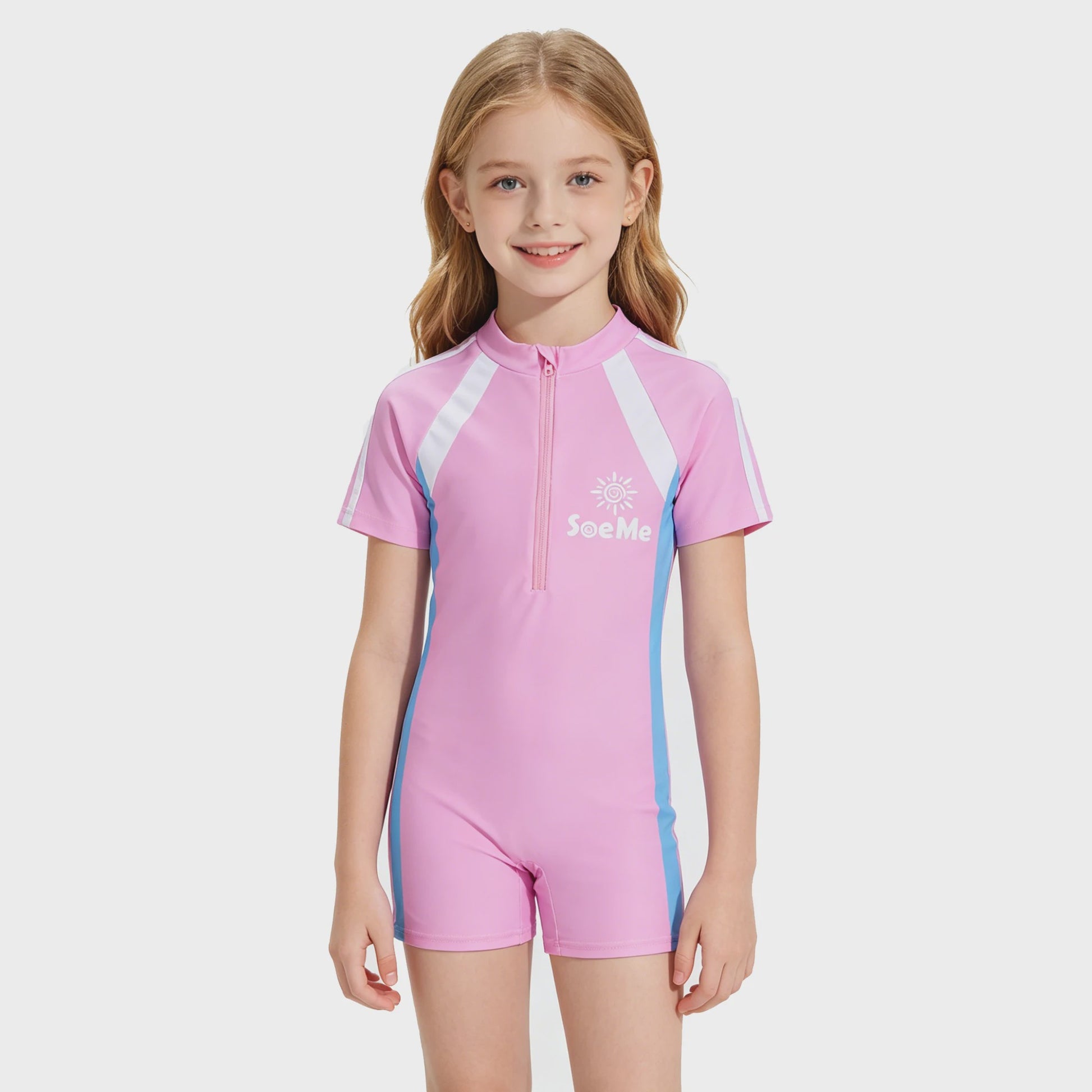 Schattig Roze Kinder Zwempak met Korte Mouwen - 1-delig Strand & Zwembad Outfit