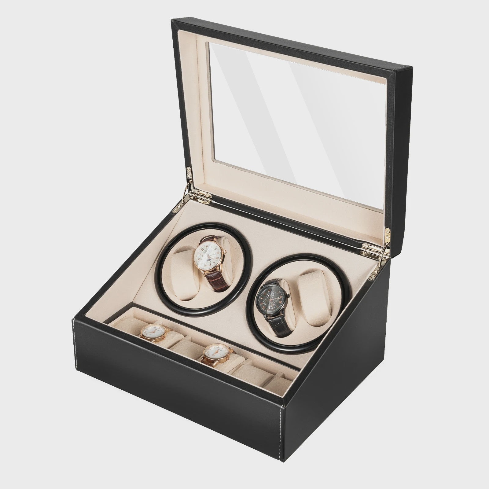 Automatische Horlogedoos met 4 Winding & 6 Opbergvakken - PU Leer